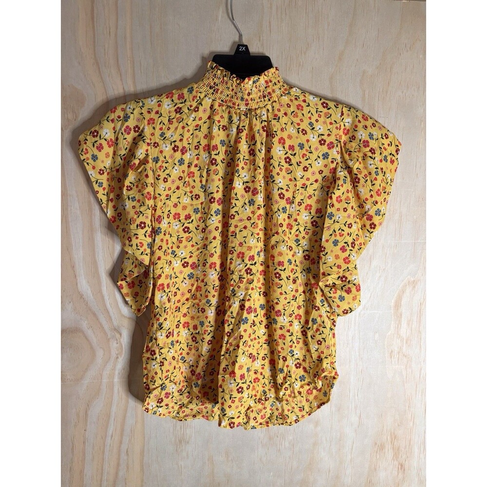 NY invasion High Neck Yellow & Floral puff Short sleeve blouse